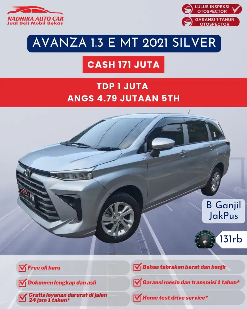 TDP 1 Juta Avanza 1.3 E MT 2021 Silver