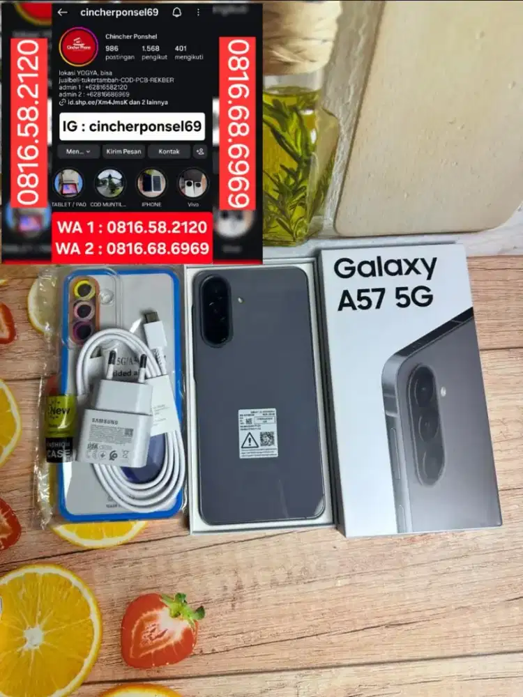 Jual hp SAMSUNG A57 5g 8/256 likenew istimwa open dus saja fre adaptor