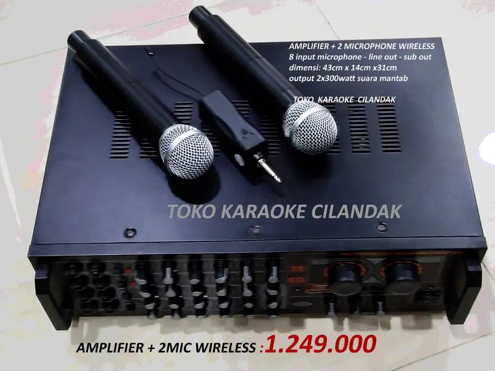 AMPLIFIER KARAOKE 3000 + 2MIC WIRELESS usb - sd card - efek echo - mp3
