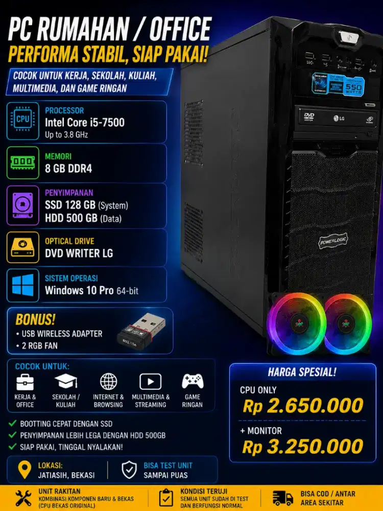 PC Rumahan / Office – Intel Core i5-7500 | SSD Cepat | Siap Pakai