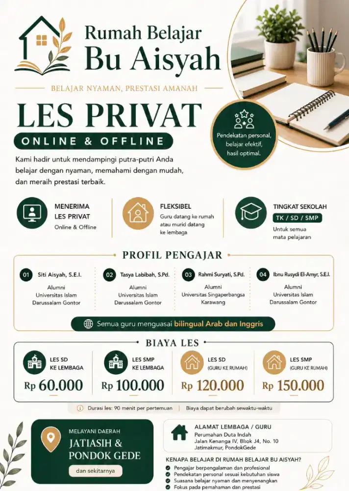 LES PRIVAT TK SD SMP SEMUA PELAJARAN