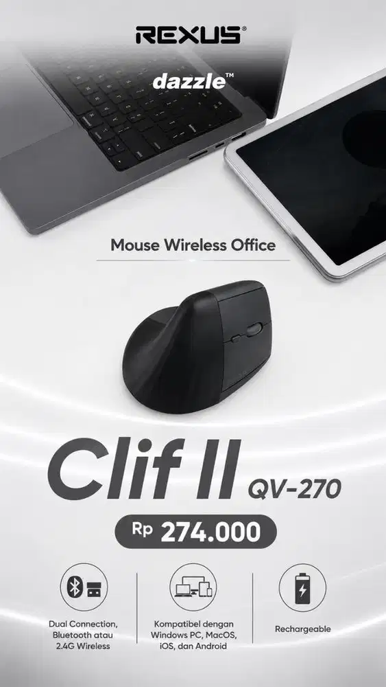 Mouse Wireless Office Clif II QV-270