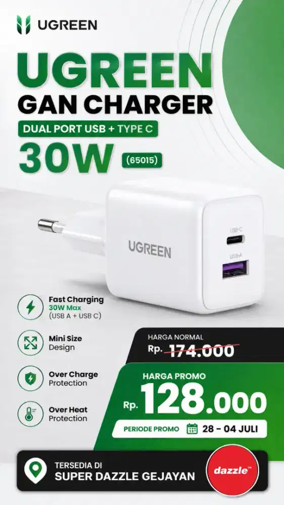 UGREEN GAN CHARGER DUAL PORT 30W (65015)