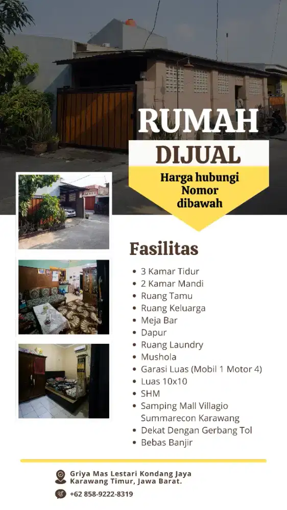 Dijual Rumah Minimalis 3KT 2KM Garasi 1 Mobil 4 Motor Karawang