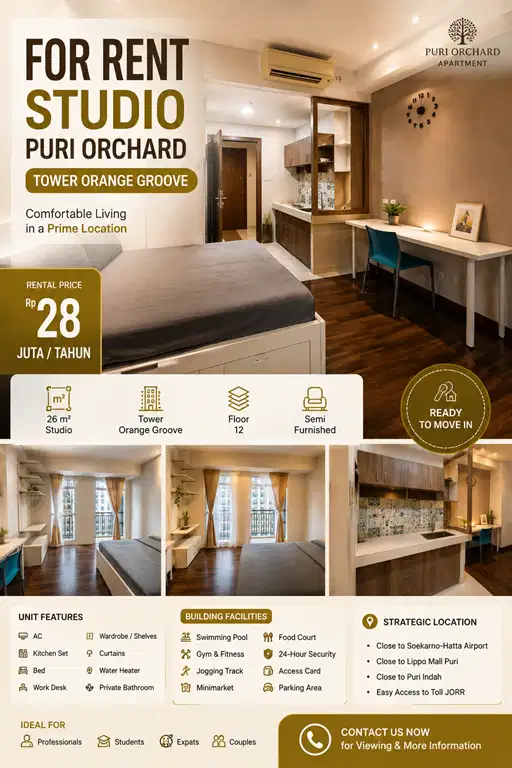 Disewakan Apartemen Puri Orchard Tipe Studio - Kualitas Bagus