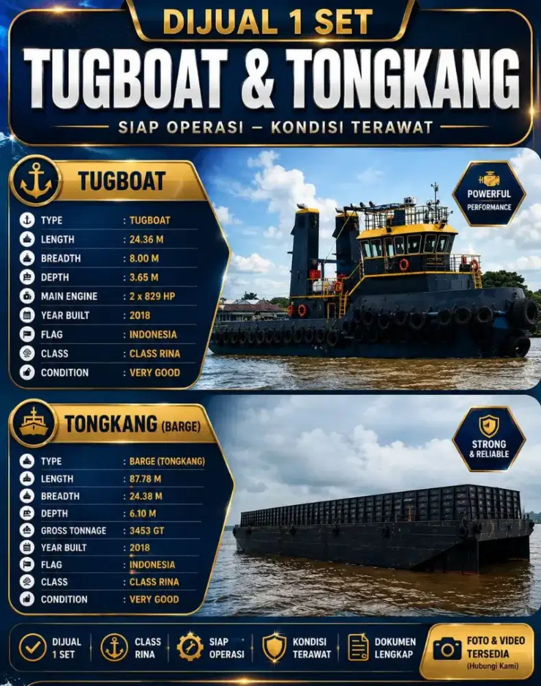 Di jual Tugboat & tongkang 300 feet jumbo tahun 2018 - 2018