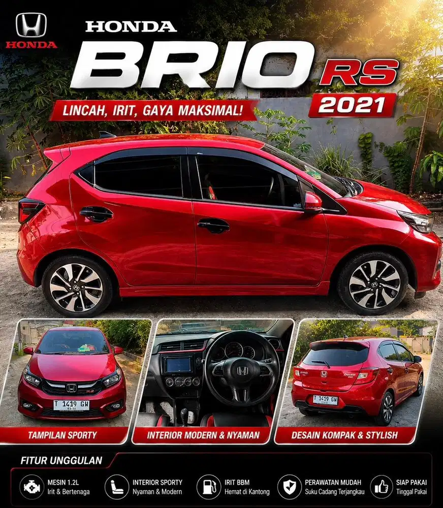 Honda Brio RS 2021 Merah Istimewa Siap Pakai