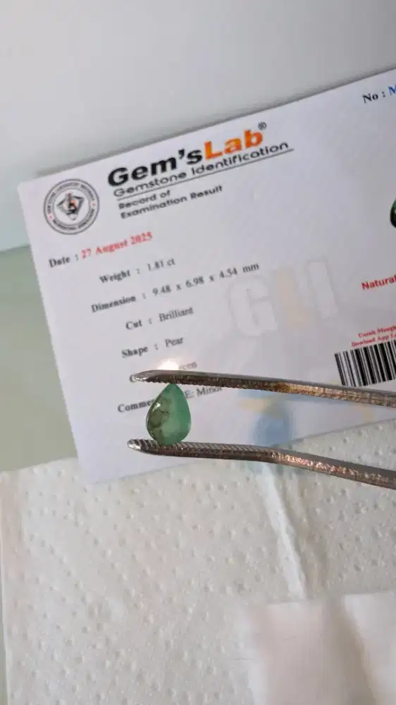 Natural Emerald Beryl 1.81ct Pear