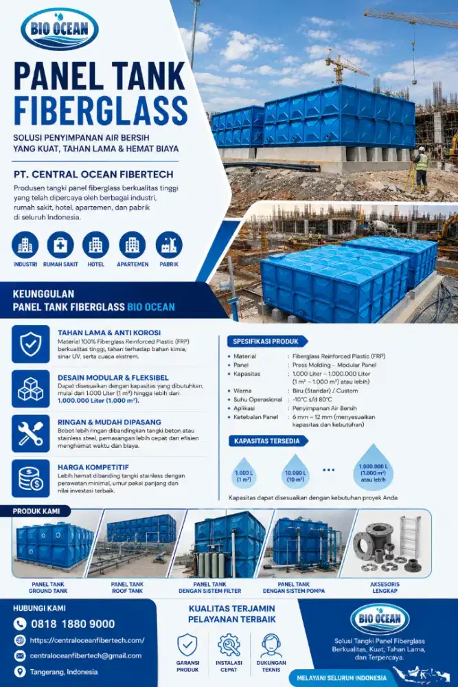 Panel Tank Fiberglass Bio Ocean – Solusi Tangki Air Bersih Berkualitas