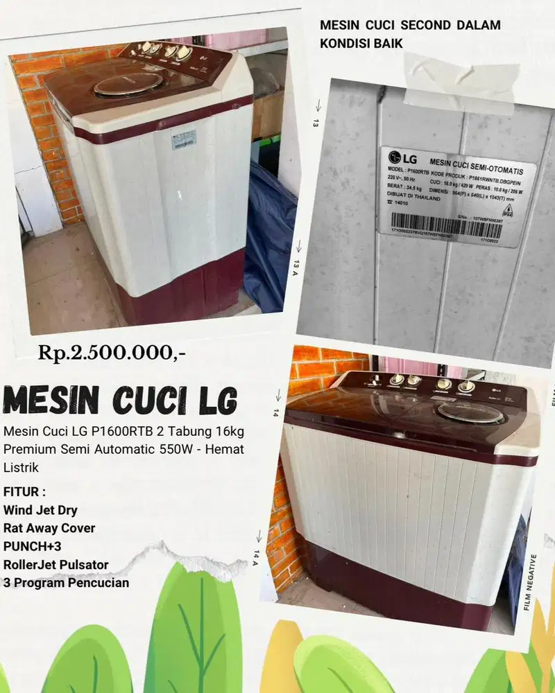 MESIN CUCI LG P1600RTB 2 TABUNG 16kg