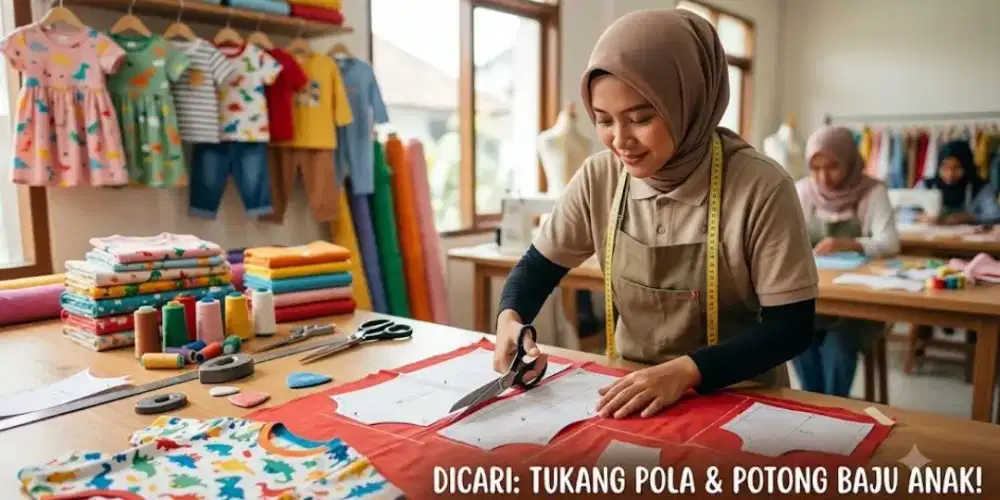 Dibutuhkan Segera  Wanita Tukang Pola dan potong kain Baju anak