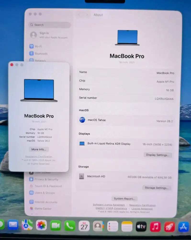 Macbook M1 Pro 16 Inch Ram 16 Ssd 512  lengkap full set Space Grey