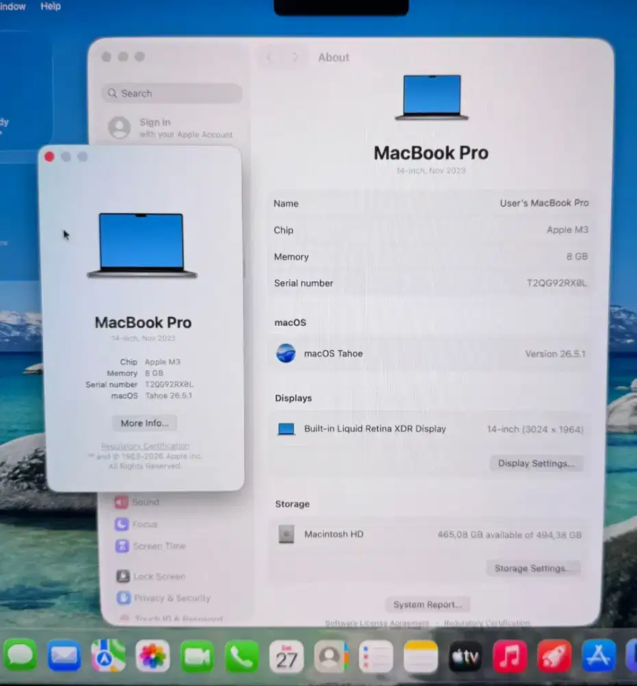 Macbook Pro M3 14 Inch Ram 8 Ssd 512  lengkap full set Space Grey