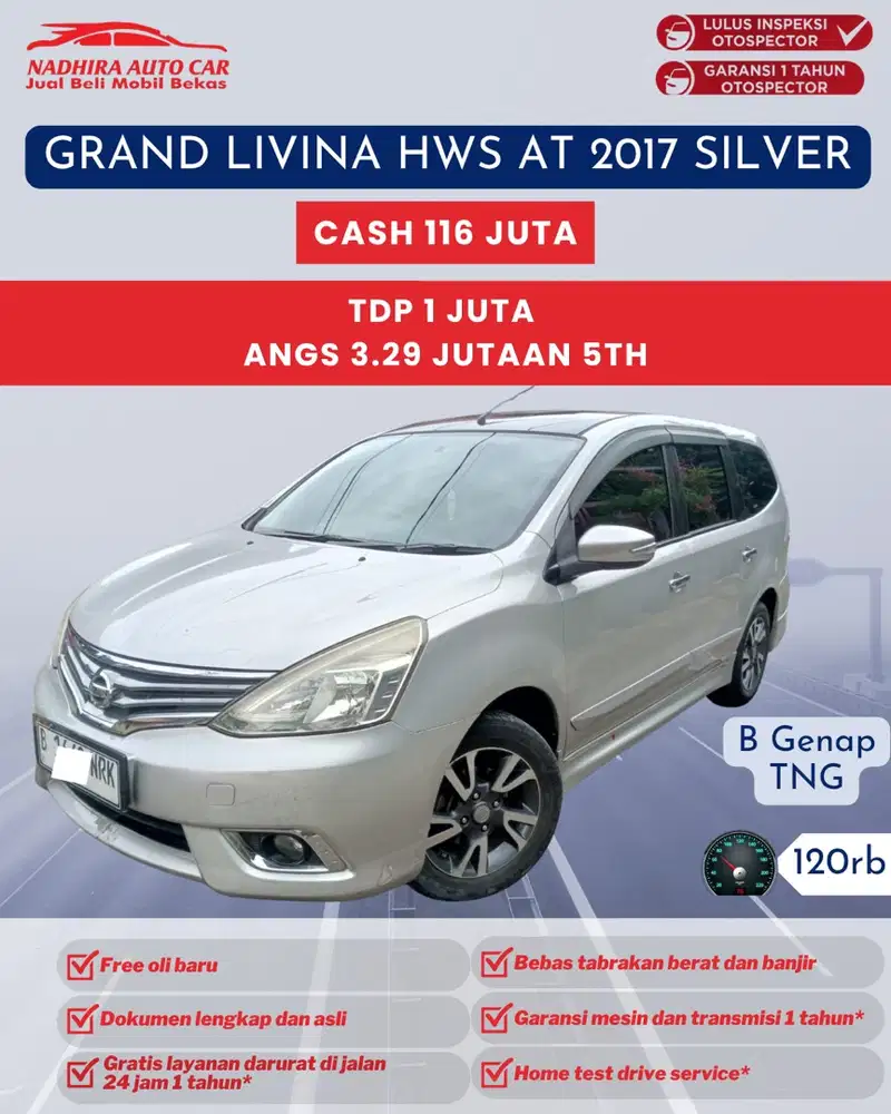 TDP 1 Juta Grand Livina HWS AT 2017 Silver