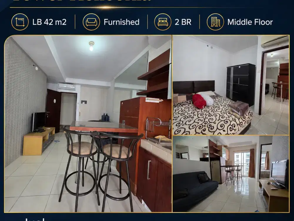 Siap Huni! Apartemen Mediterania Garden 42m2 2+1 BR Full Furnished – View Pool & City Lokasi Super Strategis!