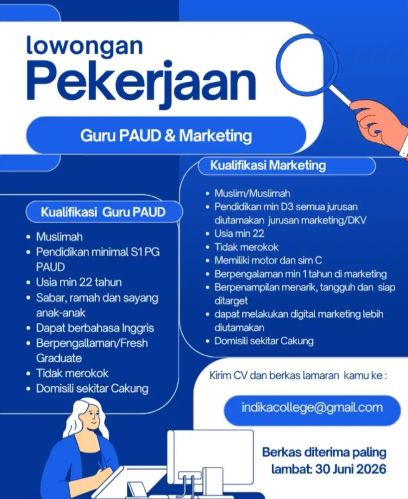 Lowongan Guru dan Marketing