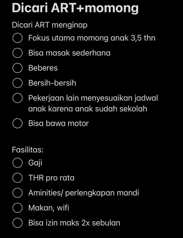 Dicari ART+ momong