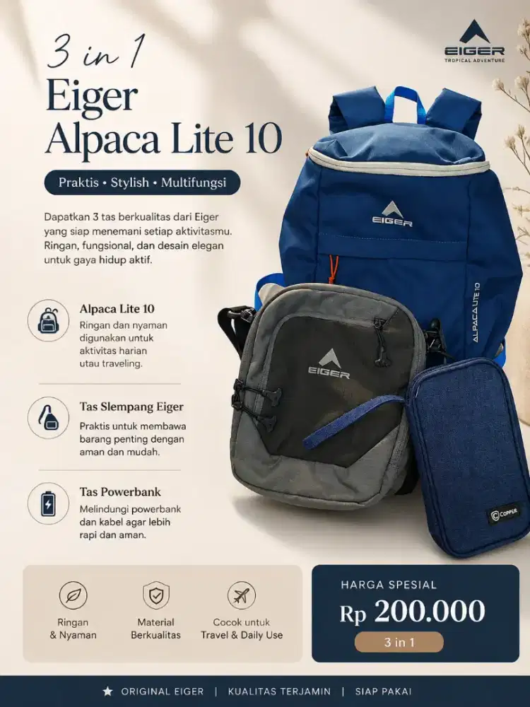 Dijual 3 in 1 tas daypack, slempang dan powerbank