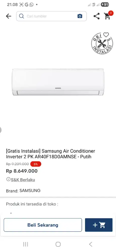 Samsung air conditioner inverter 2pk Ar40f18d0