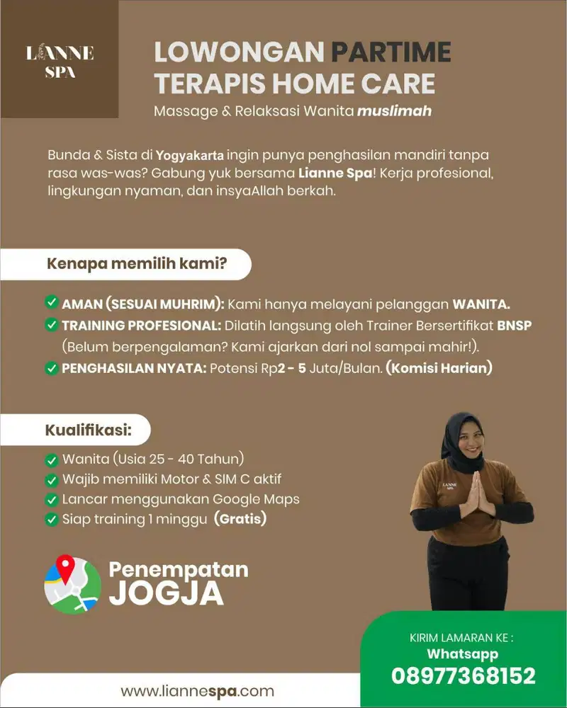 Dibutuhkan Segera Terapis Home Spa