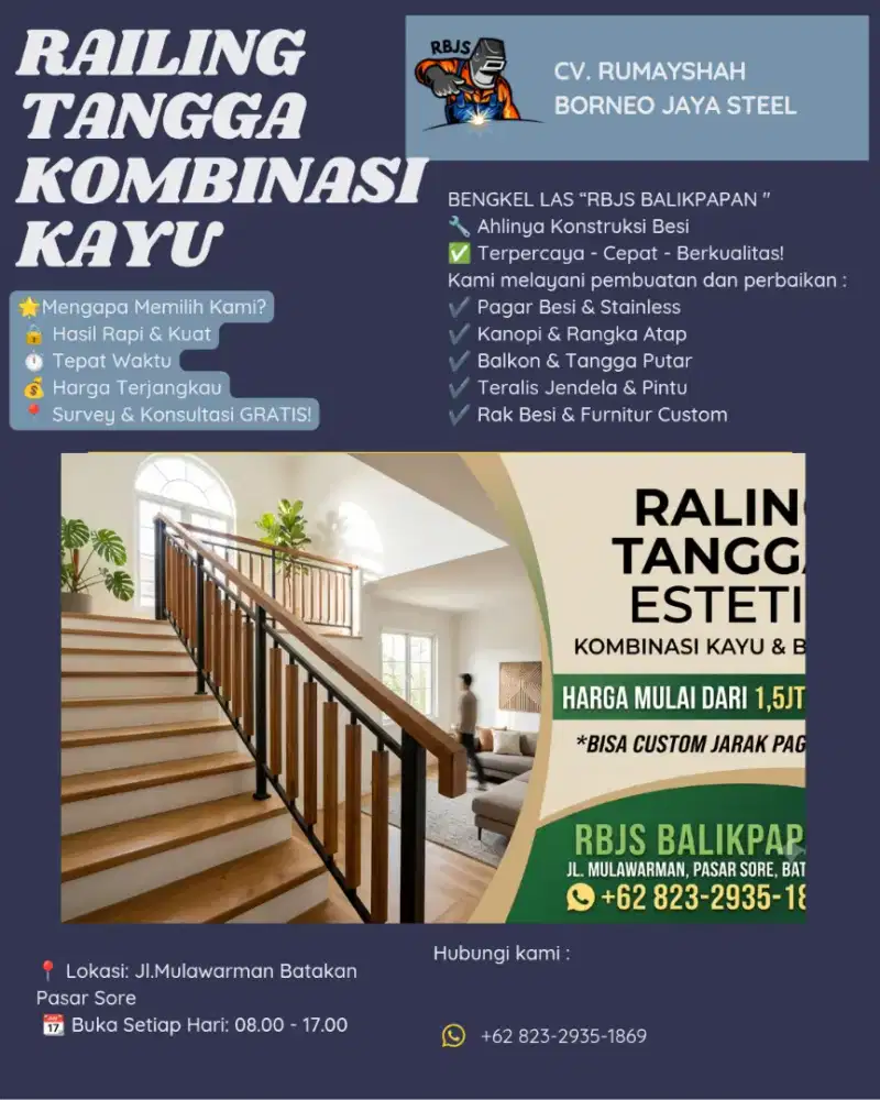 RAILING TANGGA KOMBINASI KAYU