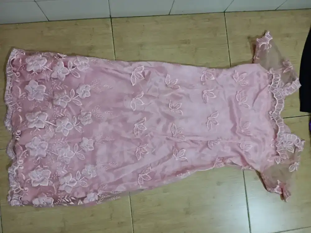 Baju dress brukat pesta warna pink