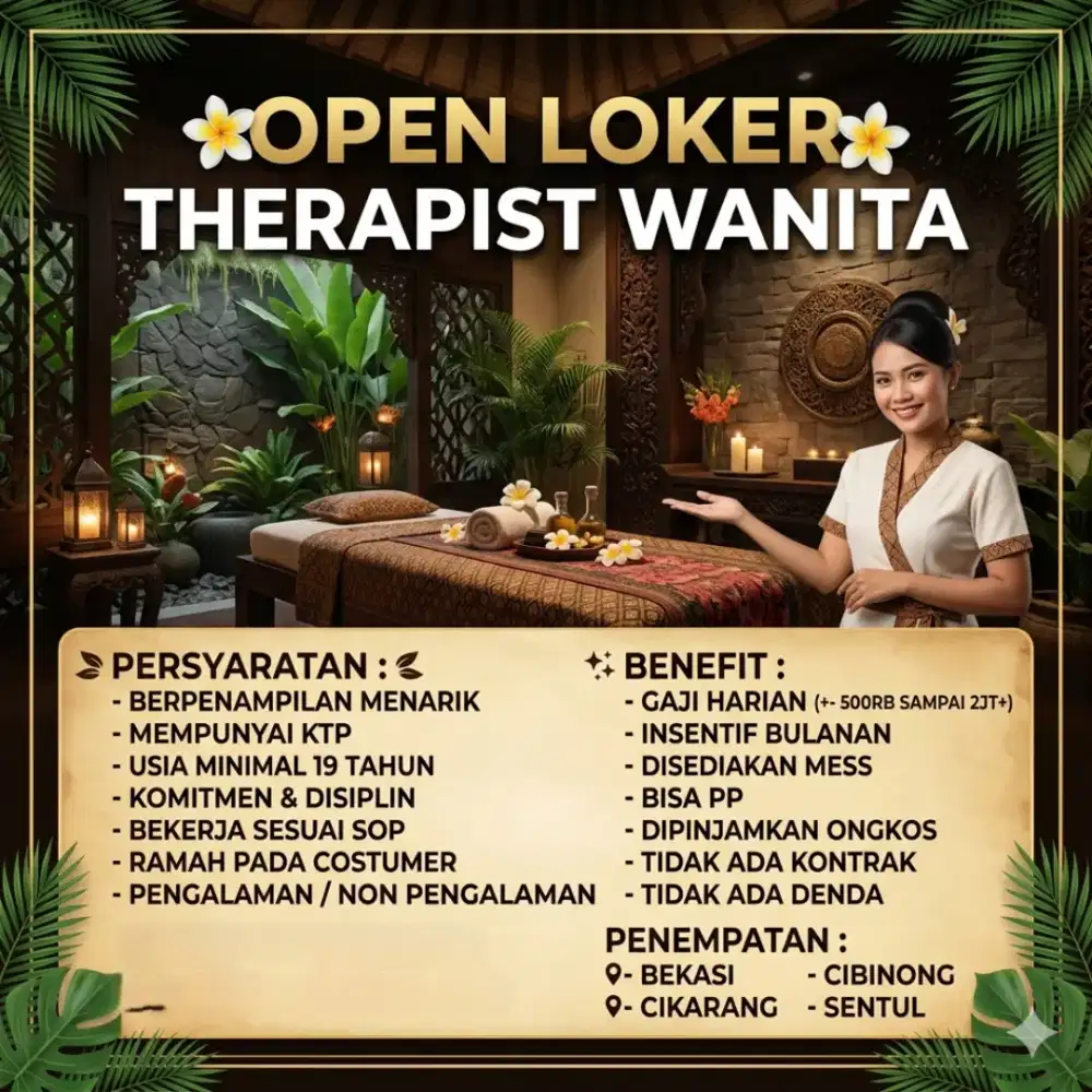 Lowongan kerja Wanita Terapis Spa