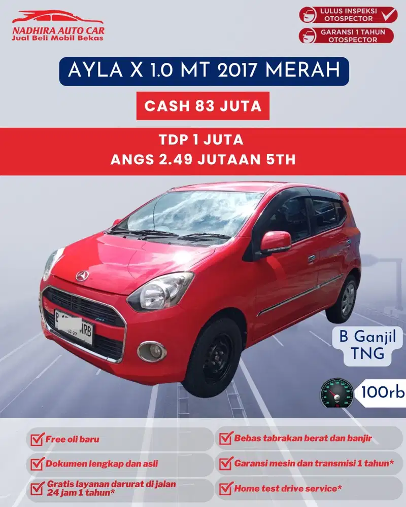 TDP 1 Juta Ayla X 1.0 MT 2017 Merah