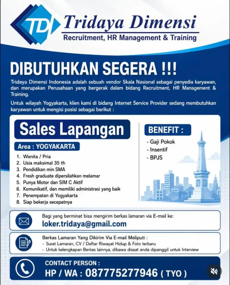 Sales Lapangan Internet Service Provider Jogja