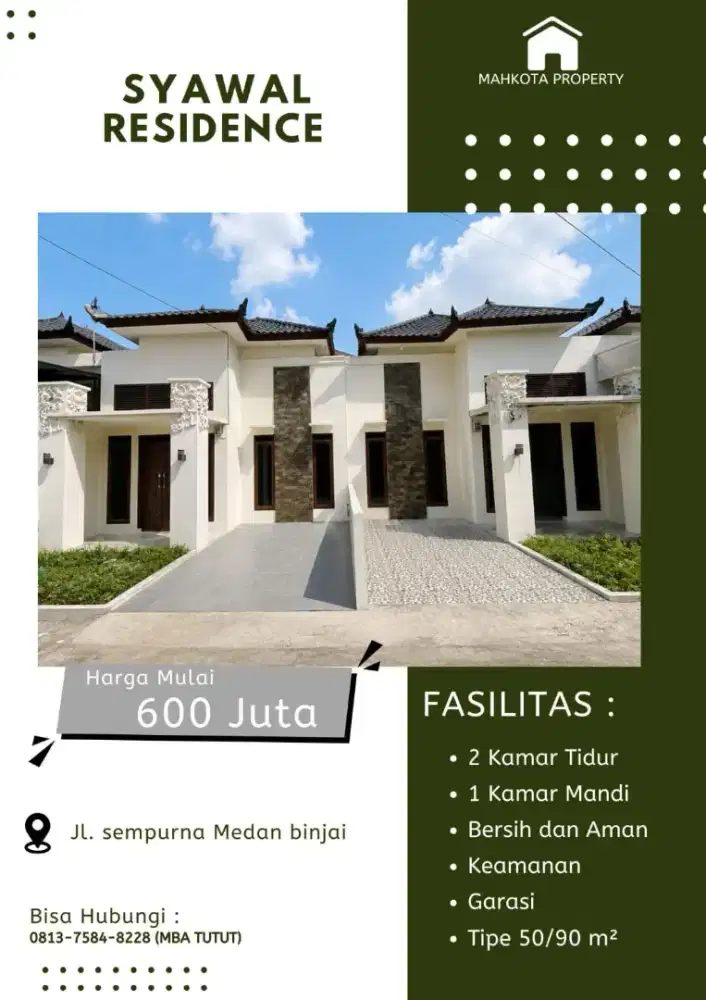SYAWAL RESIDENCE LOKASI STRATEGIS DEJAT UISI DAN RSU