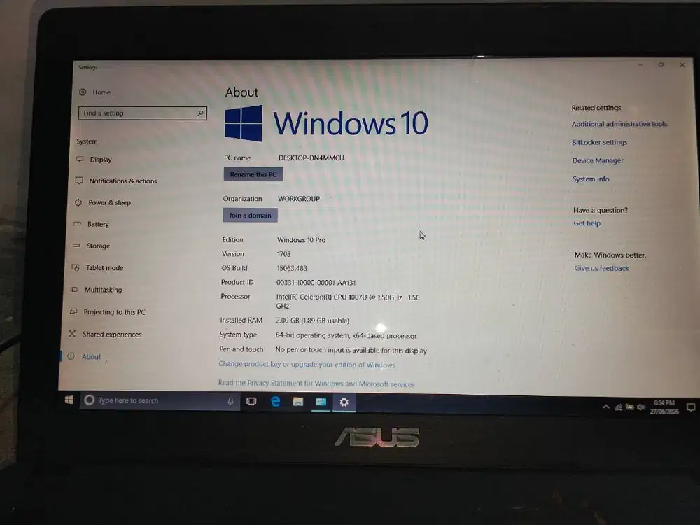 Laptop Asus Intel RAM 2GB Siap Pakai Murah - Medan