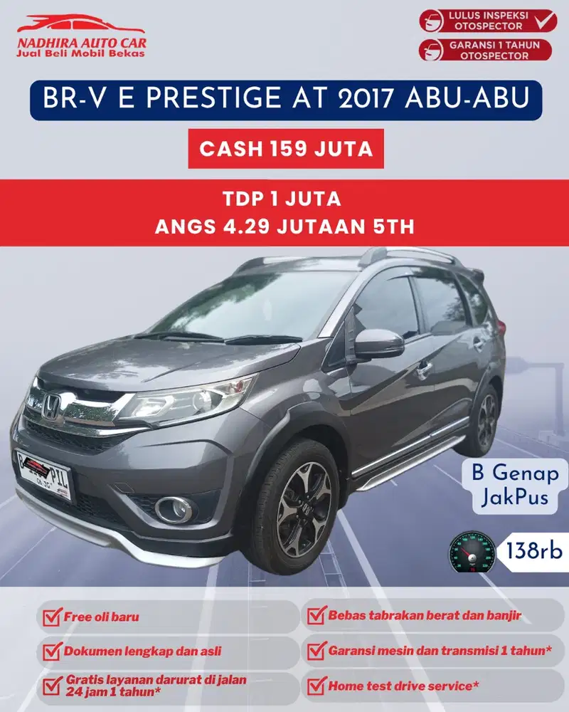 TDP 1 Juta BR-V Prestige AT 2017 Abu-abu