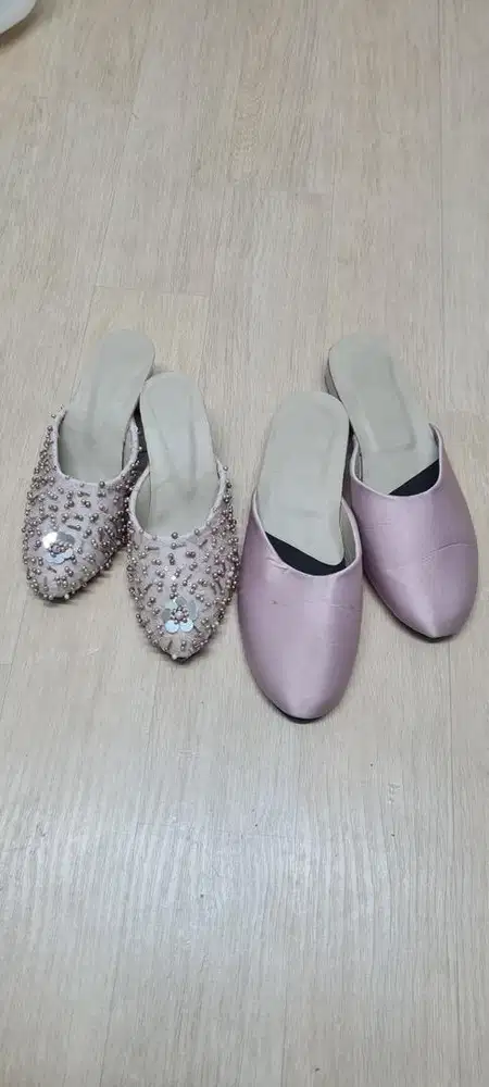 Selop pengantin sepasang pria dan wanita, selop pengantin, dusty pink