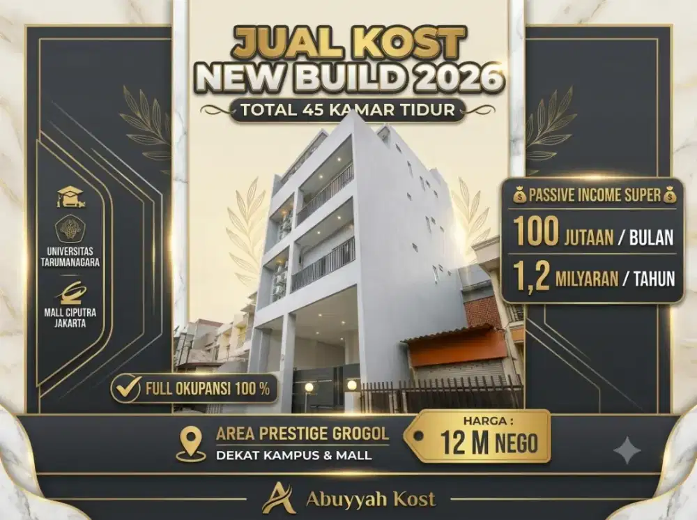 JUAL KOST KOSAN KOSTAN BARU 45 KAMAR DI GROGOL JAKARTA BARAT