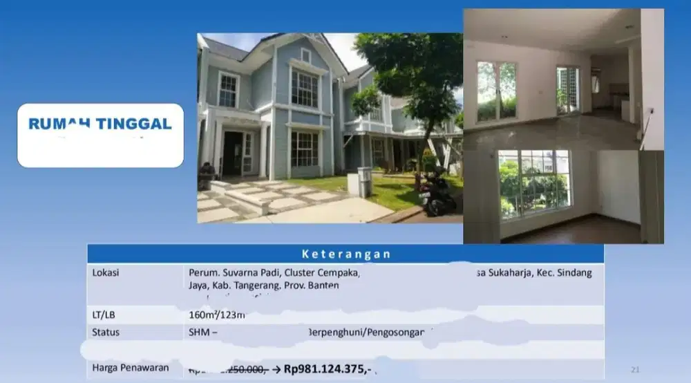 Dijual Rumah 2 Lantai Suvarna Sutera Suvarna Padi Cluster Cempaka