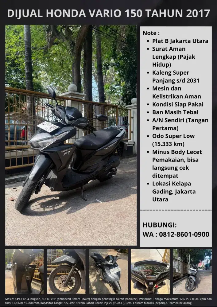 Dijual Honda Vario150 Tahun 2017