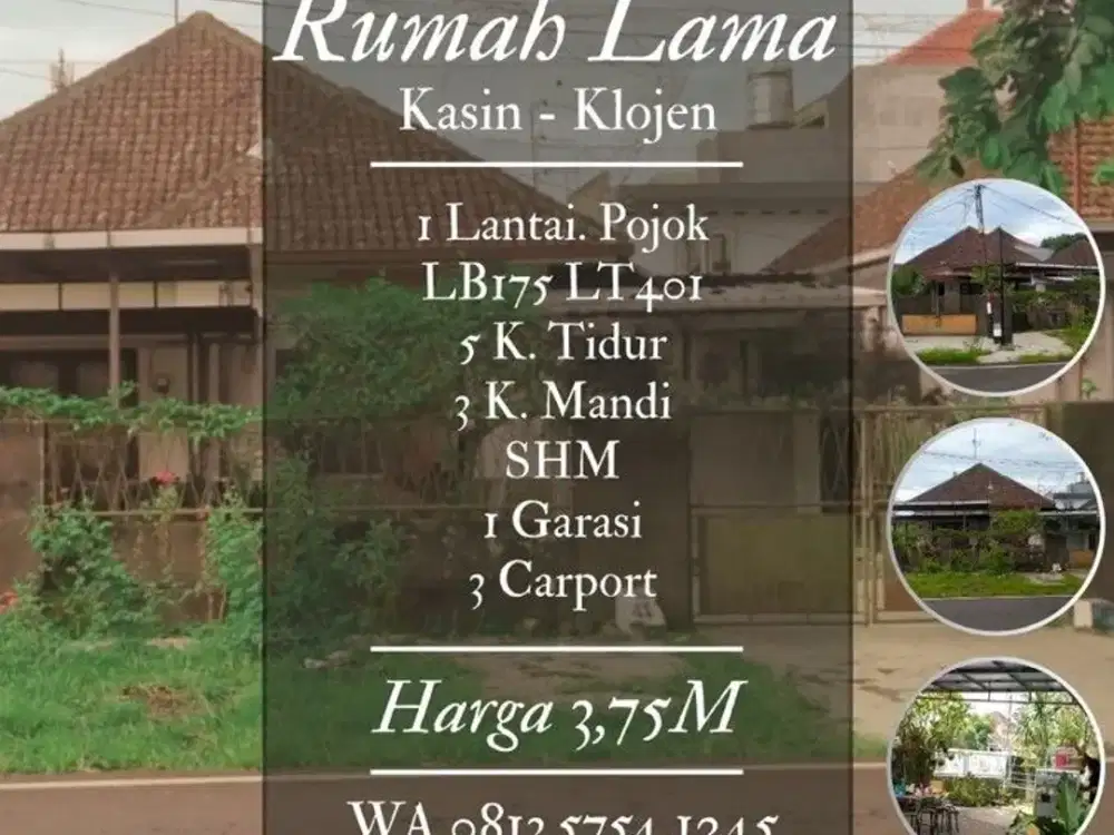 Rumah retro di jual LB175 LT401 5KT kasin klojen Malang 3,75M