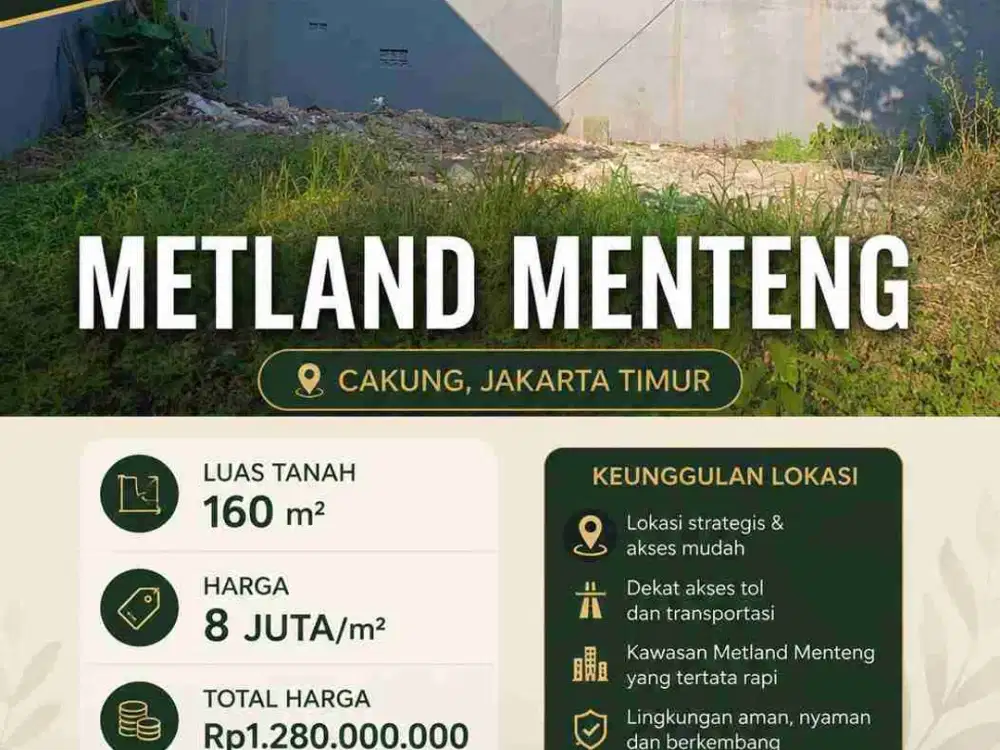 Mir jual Kavling Murah nih Metland Menteng 160m2 bisa KPR