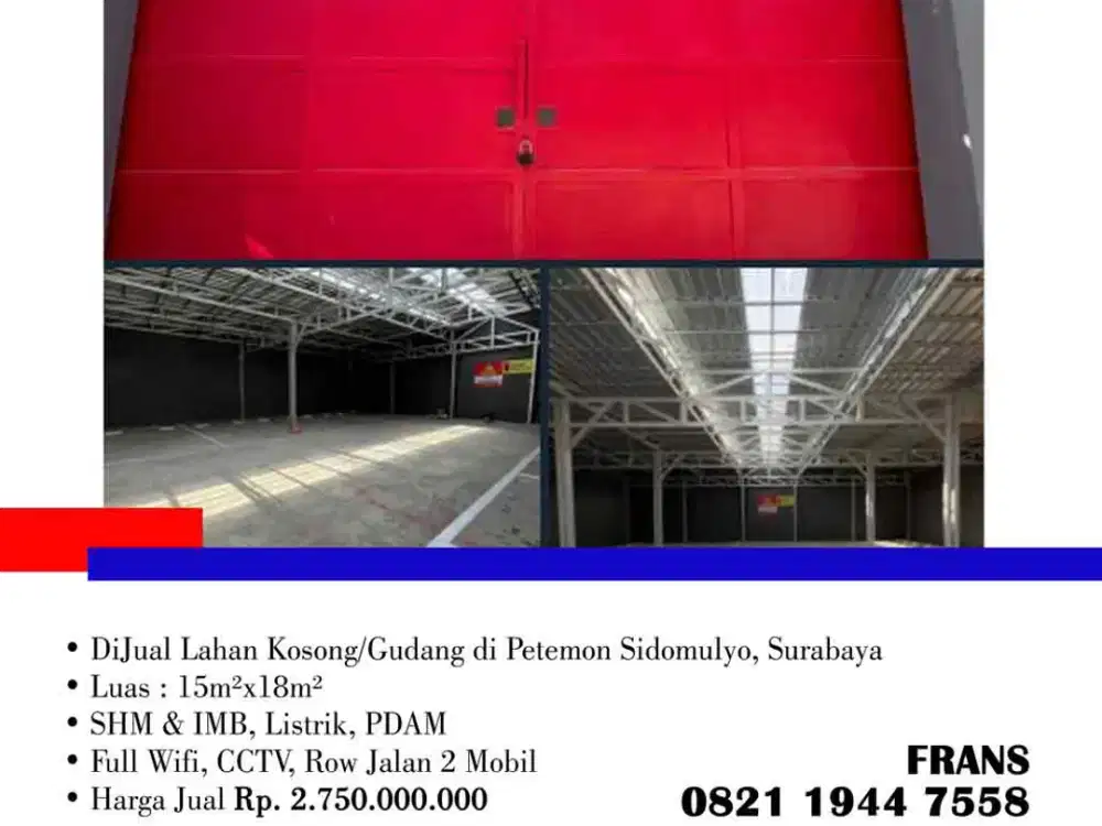 DiJual Lahan Kosong/Gudang di Petemon Sidomulyo, Surabaya