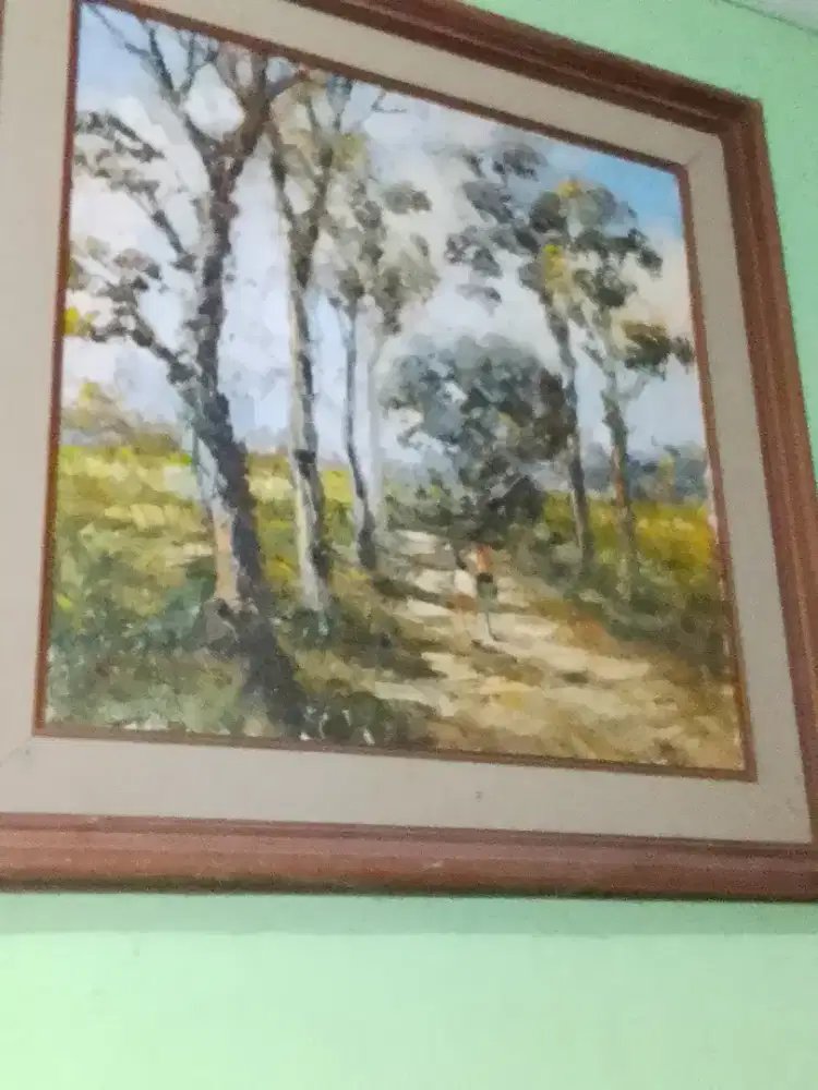 Lukisan kanvas karya Munchen pemandangan desa Bali