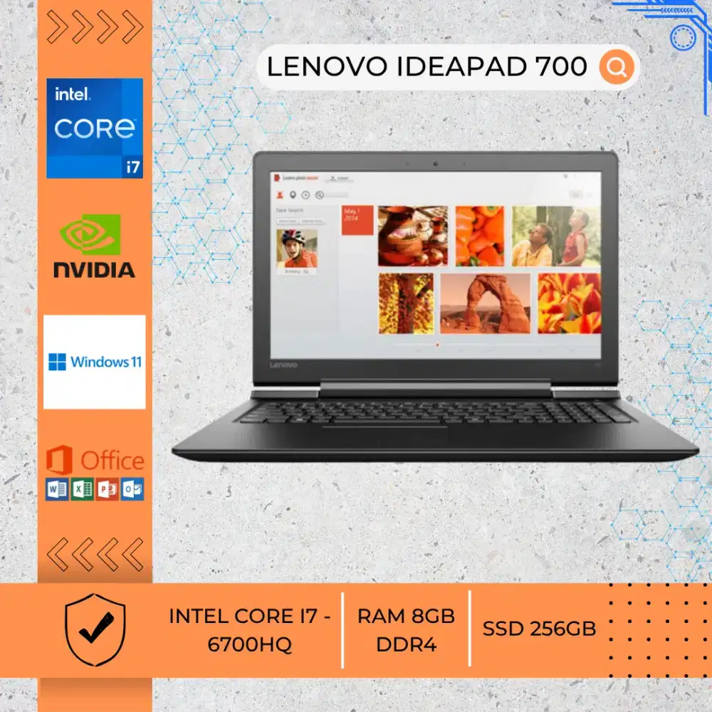 LAPTOP BEKAS LENOVO IDEAPAD 700 INTEL CORE I7-6700HQ NVIDIA 8GB 256GB