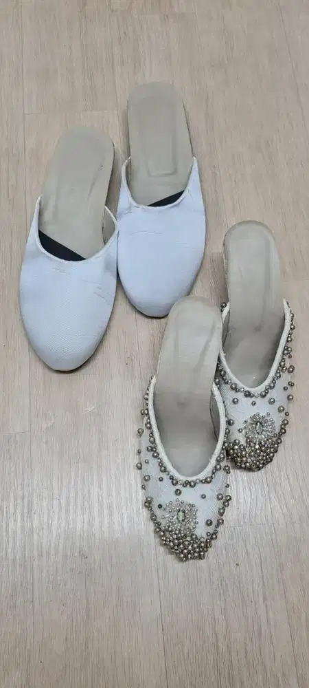 Selop pengantin sepasang, selop kebaya,selop pengantin putih, wedding