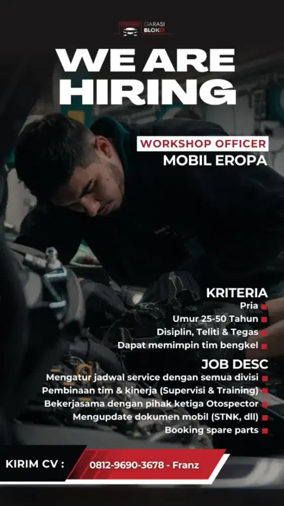 DICARI ! Staff Admin Bengkel !