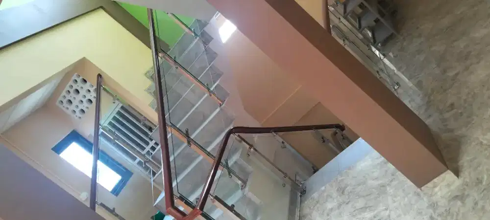 Railing tangga kaca, railing tangga, railing cutting, kanopi kaca
