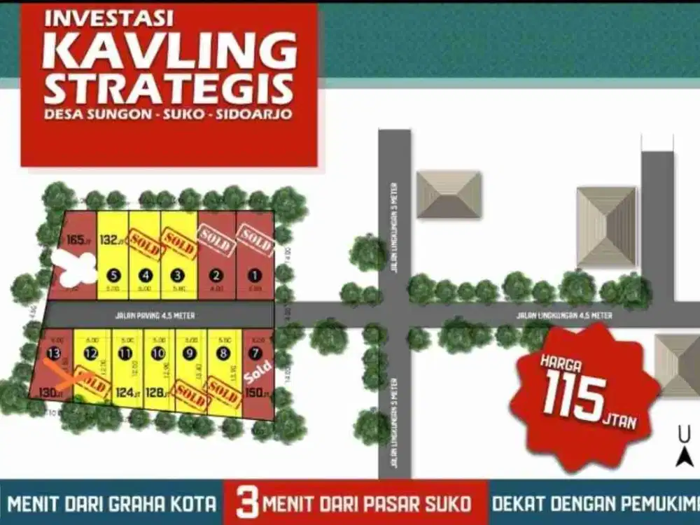 Sisa 4 Unit Tanah Kavling Pekarangan siap Bangun di Desa Sungon, Suko, Sda