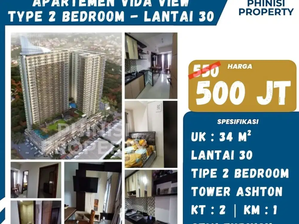 Dijual Apartemen Vida View Makassar – Type 2 Bedroom | Lantai 30 | Semi Furnished