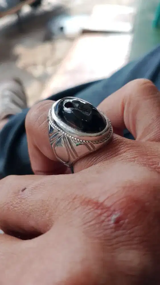Batu Yaman combong asli natural mewah sakral ring titanium 7 ajib