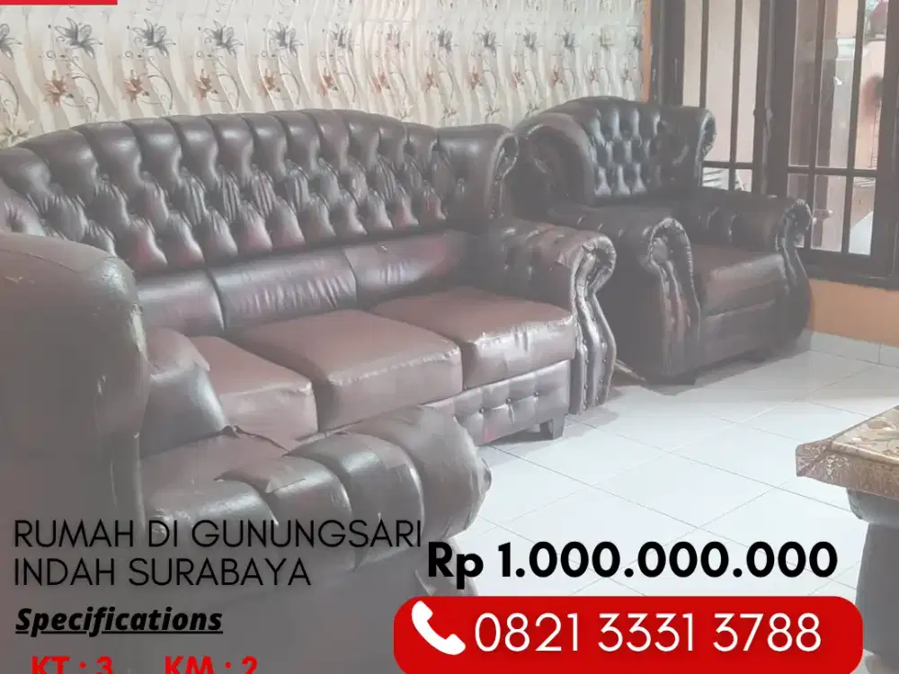 Dijual Cepat Rumah Terawat 3 Kamar Hanya 1 Miliar di Gunungsari Indah Wiyung Surabaya