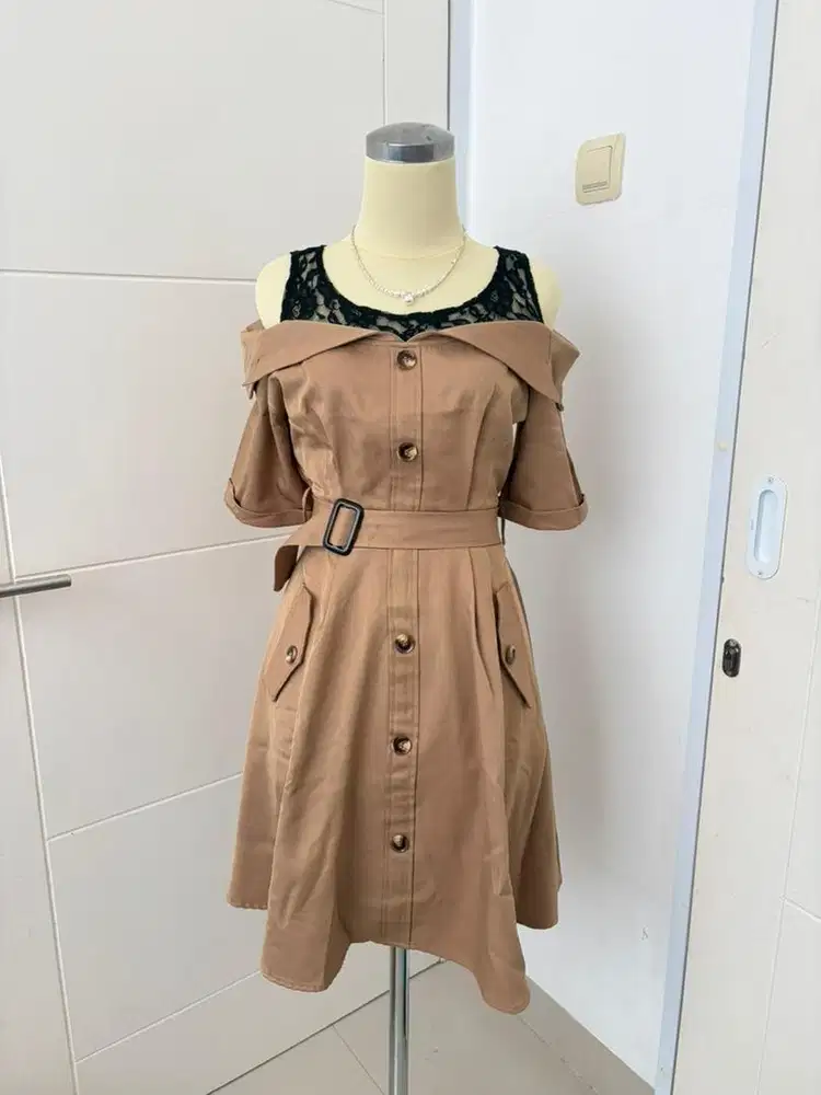 Off Shoulder Earth Tone Midi Dress