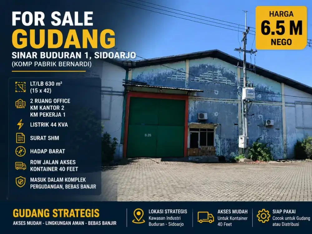 Dijual Gudang Sinar Buduran 1 Sidoarjo